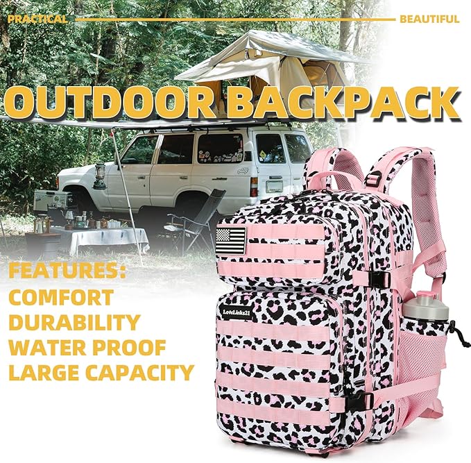 25L Tactical Backpack for Men and Women Military Backpack Small Assault Pack Molle Backpack Bug Out Bag Travel Rucksack Daypack (Pink Leopard)