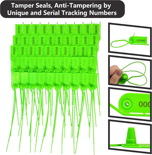 1000 Plastic Security Seals Secure Anti-Tamper Fire Extinguisher Tags Numbered Zip Ties Inspection Tags Breakable Label Tags Pull Tite Safey Tags for First Aid Kits, Clothes,Bags (Green)