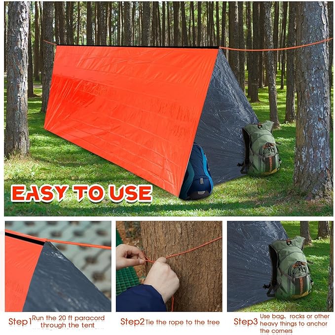 Woanger 4/10/20 Pcs Emergency Tent for Homeless Survival Tents Bulk 2 Person Tube Camping Tents 8 ft x 3 ft Shelter Survival Tent Portable Shelter for Hiking Backpacking Camping Outdoor