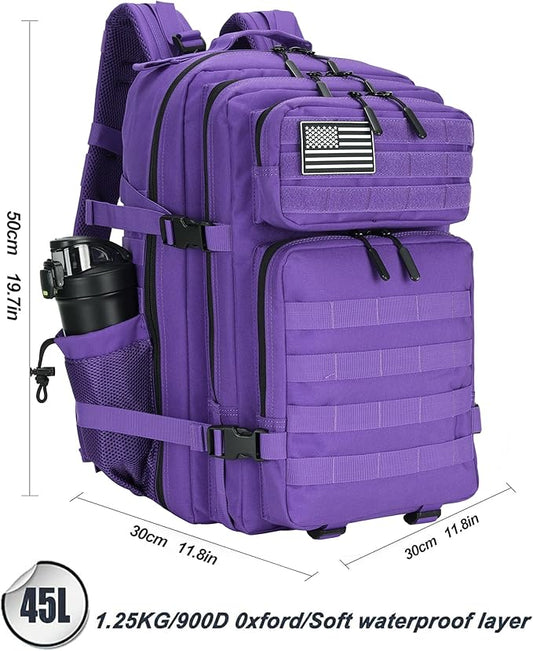 45L Tactical Assault Backpack 3 day assault pack with Molle Waterproof backpack Rucksack for Tactical Backpacks (Purple)