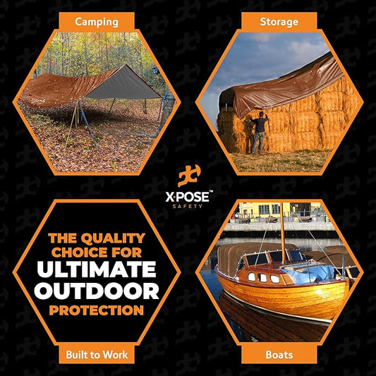 5' x 7' Brown/White Ultra Heavy Duty - 20 Mil Tarps Heavy Duty Waterproof 5x7 - Large Outdoor Tarp, Waterproof Tarp Cover for Rain Camping, Tent, UV Protection, Reinforced Corners