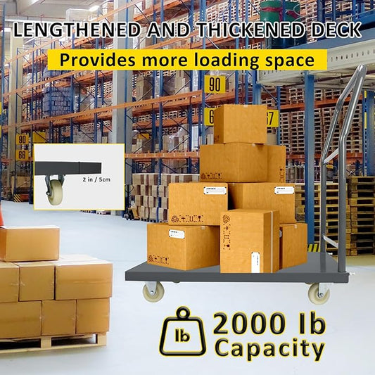 Heavy Duty Platform Truck Moving Flatbed Cart, 24"x36"Push Dolly, 2000 LBS Dolly Cart Flatform with Wheels and Handle, Steel Flatbed Cart for Luggage Moving, Shopping