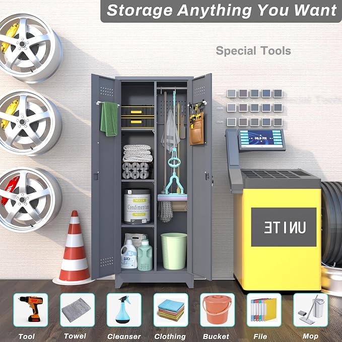 Storage Cabinet,Metal Locking Cabinets with Doors and Shelves,Functional Garage Storage Cabinet for Garage, Home Office,Gray