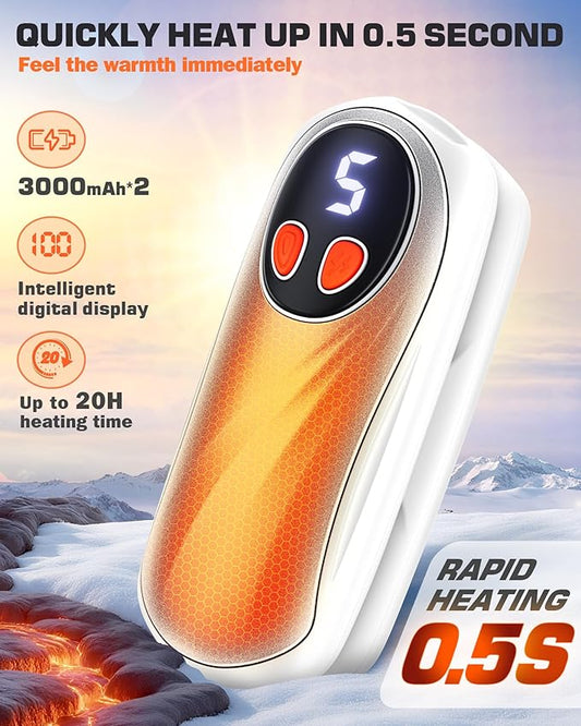 Hand Warmers Rechargeable 2 Pack, 6000mAh Electric Hand Warmers, 5-Level Heating with Battery Display, Reusable Portable Pocket Heater, Gifts for Christmas, Outdoor, Golf, Travel, Hunting, Camping