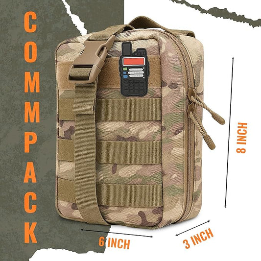Ham Radio Go Bag with Tear-Away Velcro Back - Molle Compatible, Multi-Pocket Design for Radios, Cables, and Gear | MultiCamo