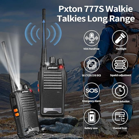 pxton 777S walkie talkies Long Range for Adults Rechargeable with Earpieces and Li-ion Battery,Two Way radios has VOX/TOT/Emergency Alarm/Battery Low Alert/Flashlight/Scan Function(4 Pack)