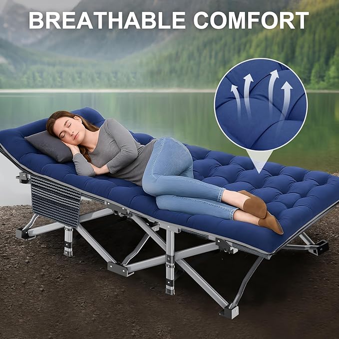 ABORON Camping Cot for Adult 28" Extra Wide, Heavy-Duty 1200D Oxford Cot for Sleeping, Portable Folding Camp Bed with Mat & Carry Bag