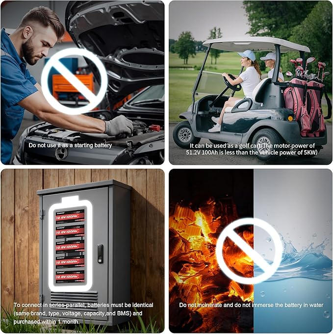 48V 100Ah LiFePO4 Battery, Built in 200A BMS, 6000 Cycles, 5.12kWh Capacity 48 Volt Lithium Battery Perfect for Golf Carts, RV, Solar and Off Grid