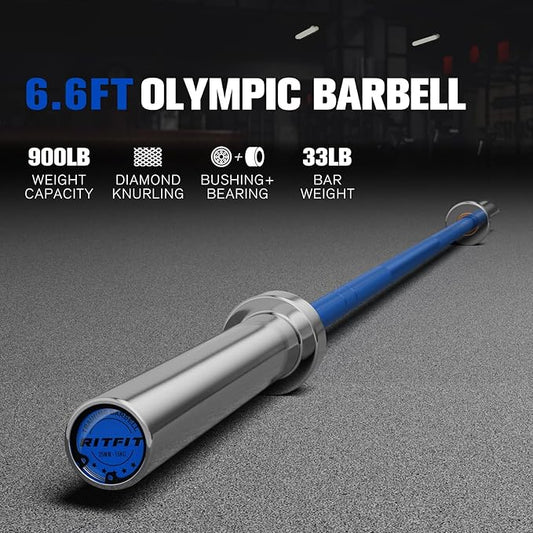 RITFIT 7FT Olympic Barbell for Strength and Weightlifting Training - 2 Inch Olympic Bar for Squat, Deadlift, Bench Press, Curl, Overhead Press - 500lbs/1000lbs/1500lbs Capacity