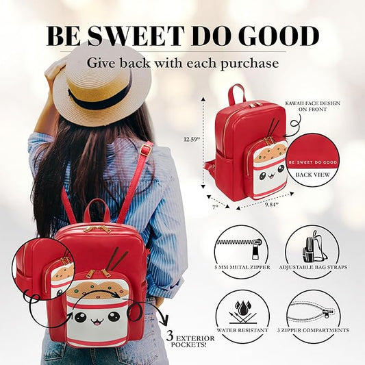 Kawaii Ramen Noodle Backpack Purse | Women and Kids Fashion Backpack Purse | Faux Leather
