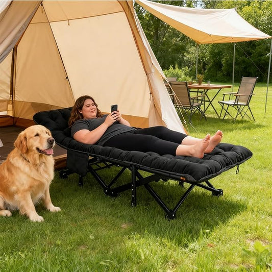 DoCred Oversized XXL Folding Camping Cot with Mattress, Heavy Duty Sleeping Cot Bed Portable Adults Outdoor Bed with Carry Bag, Travel Camp Cots