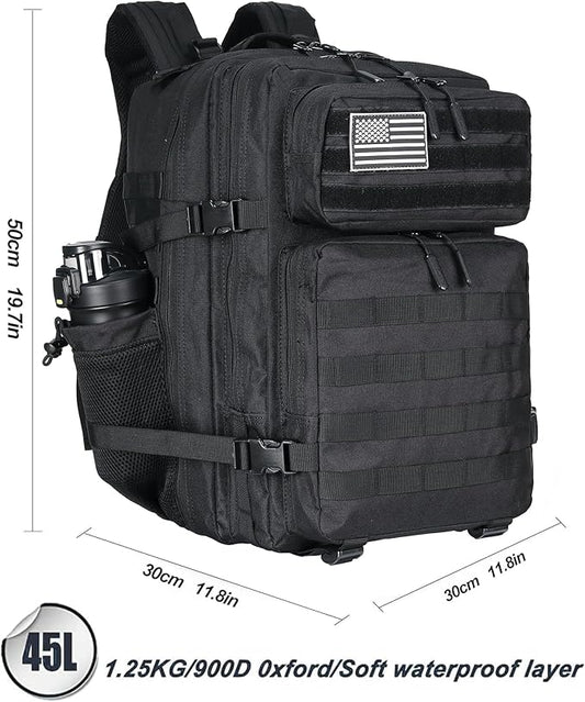 45L Tactical Assault Backpack 3 day assault pack with Molle Waterproof backpack Rucksack for Tactical Backpacks (Black)