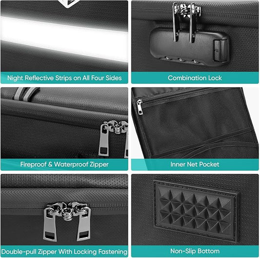 BALEINE Fireproof Document Box with Lock, Portable Fireproof Document Bag Waterproof Fire Proof File Boxes for Documents, File Organizer Box for Important Paperwork (Sliver, 16''x12.5''x11.5'')