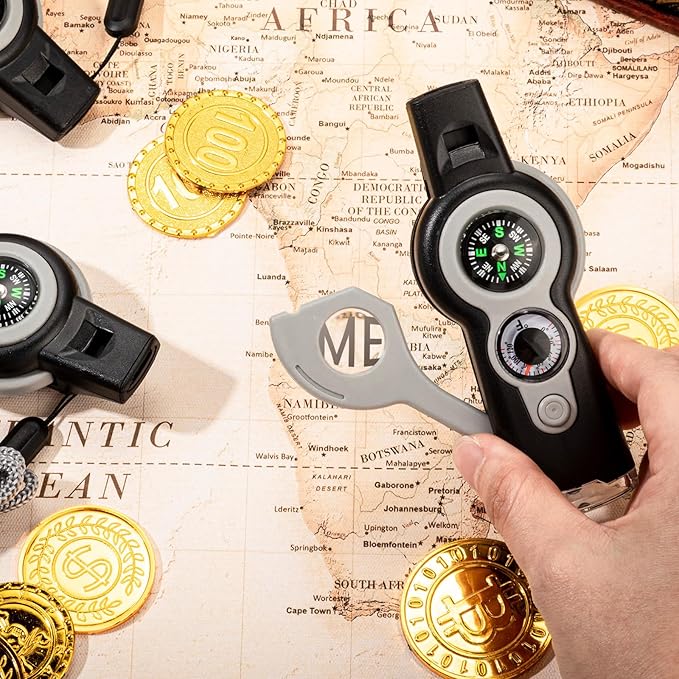 12 Pack Emergency Survival Whistle 7-in-1 Compass Hiking Survival Safety Whistle with Lanyard Outdoor Multifunctional Tool Ideal for Hiking Camping Rescue Signaling