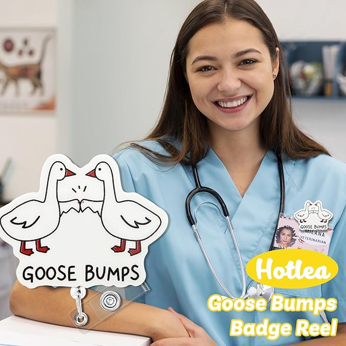 Goose Bumps Badge Reel with Alligator Clip Funny ID Badge Holders Cute RN LPN CNA MA PCT Badge Buddy Nursing Medical Students Nurse Accessories for Work
