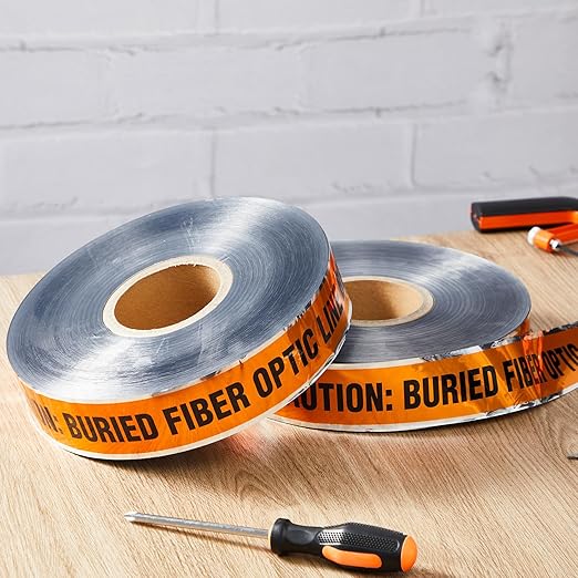 Pangda 2 Rolls 1000 Feet Detectable Safety Tape 5 Mil Underground Detectable Warning Tape for Construction Sites Road Repairs (Caution Buried Fiber Optic Line Below, 2 Inch, Orange)