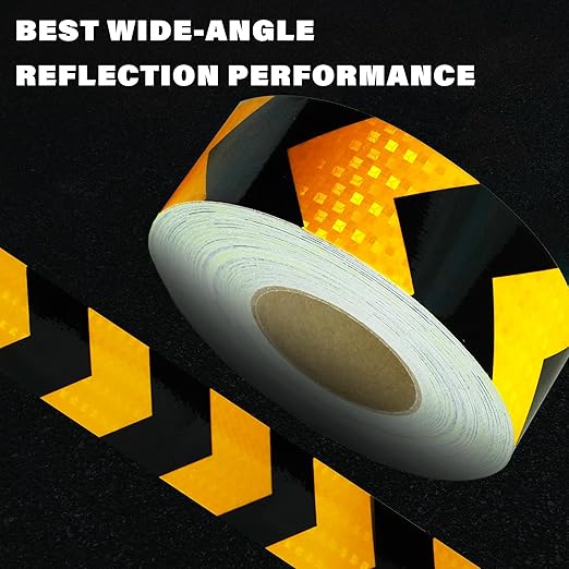 SWRT 2 Inch X 30 FT Reflective Tape Outdoor Waterproof Black & Yellow Reflective Tape Heavy Duty Strong Adhesive Hazard Caution Safety Warning Tape Reflector Conspicuity Tape for Trailer