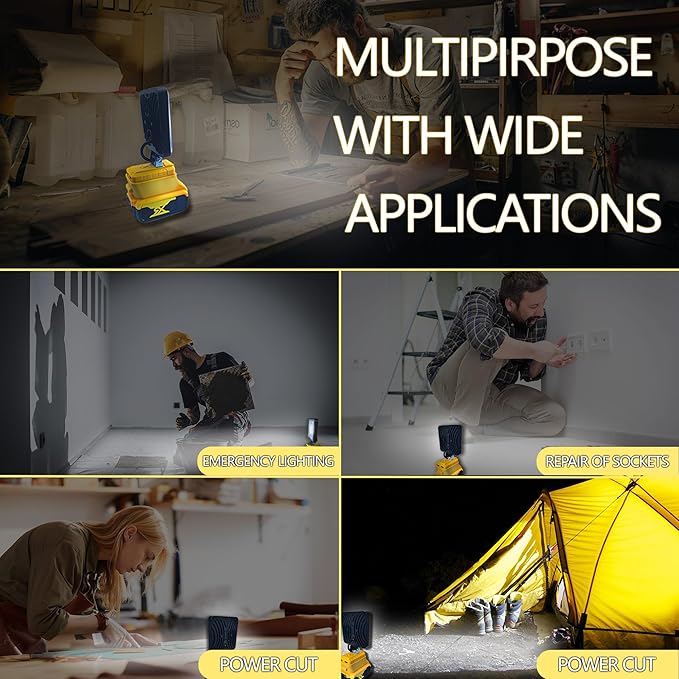 Cordless LED Work Light for Dewalt 20/18v Battery, 30W 3000Lumens Flood Lights Outdoor for Dewalt 20V Battery, Underhood Work Light with Two USB Charging Port for Emergency, Workshop, Garage