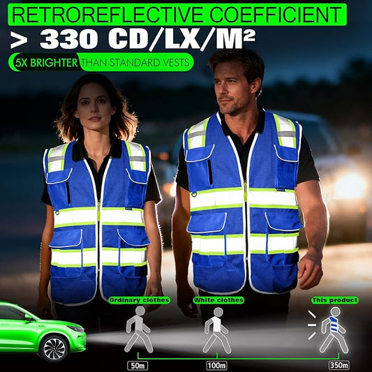 BeautyWill 10 Pack Custom Logo Safety Vest ANSI Class 2 High Visibility Reflective Vest Personalized Construction Vest Bulk
