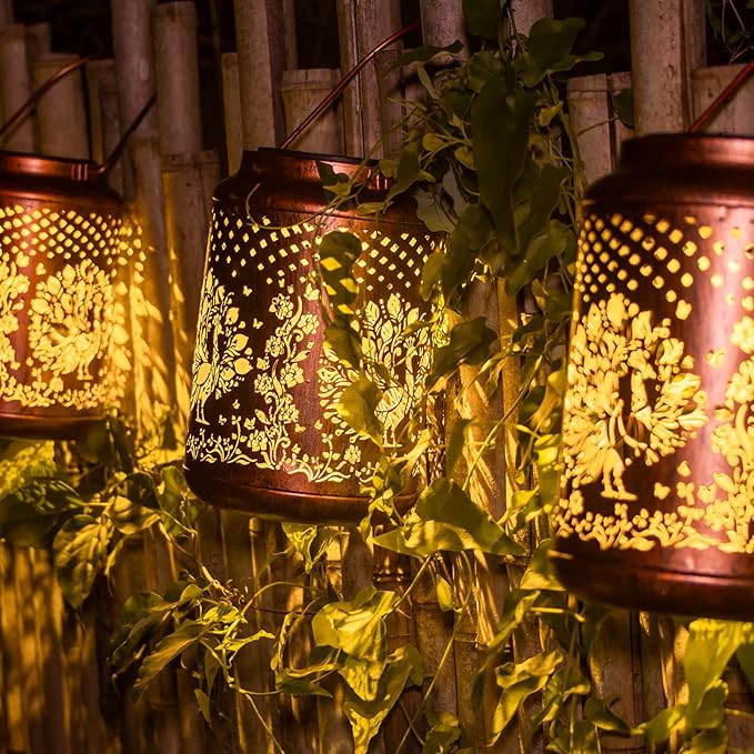 YISITEONE Peacock Outdoor Solar Lanterns, Garden Waterproof Metal Hanging Decor Lights for Patio Yard Pathway Lawn Front Porch, Birthday Gardening Gifts for Women Mom Grandma