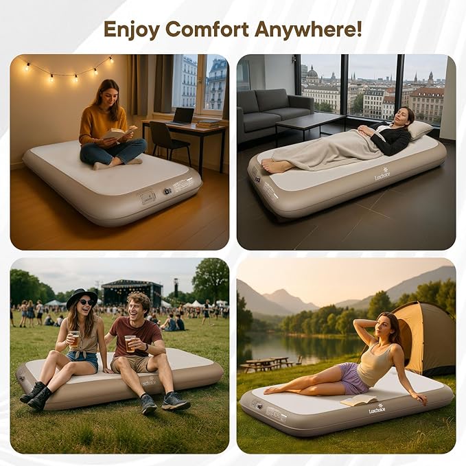 Camping Air Mattress Sleep Cloud Twin with Built in Pump No Air Leak 2 Mins Upgraded Inflatable Mattress Adjustable Firmness Blow up Mattress Ultra Support 1100LBS Portable Home Guests Camping Travel