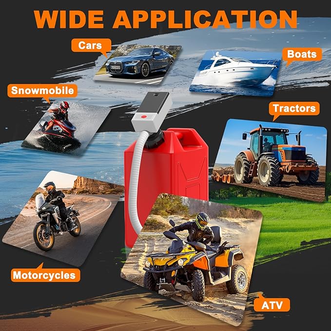 Automatic Fuel Transfer Pump with Auto Stop Sensor Overfill Protection, Fast and Safe Portable Gas Can Pump with 3 Can Adapters & 51'' Extra Long Hose for Oil, Diesel, Gasoline