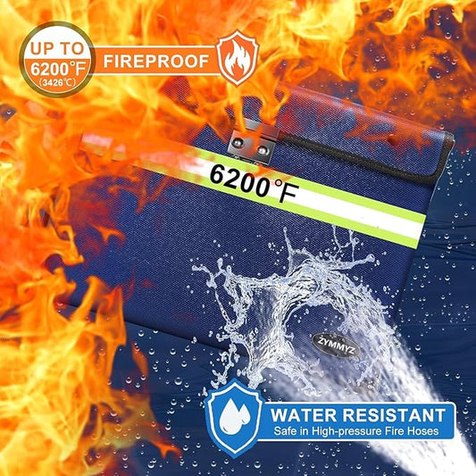 6200°F Fireproof Money Bag with Lock,9 Layers of Heat Insulated Materials,Upgraded Fireproof Zipper/Reflective Strip,Water Resistant Fire proof for Cash,A5 documents
