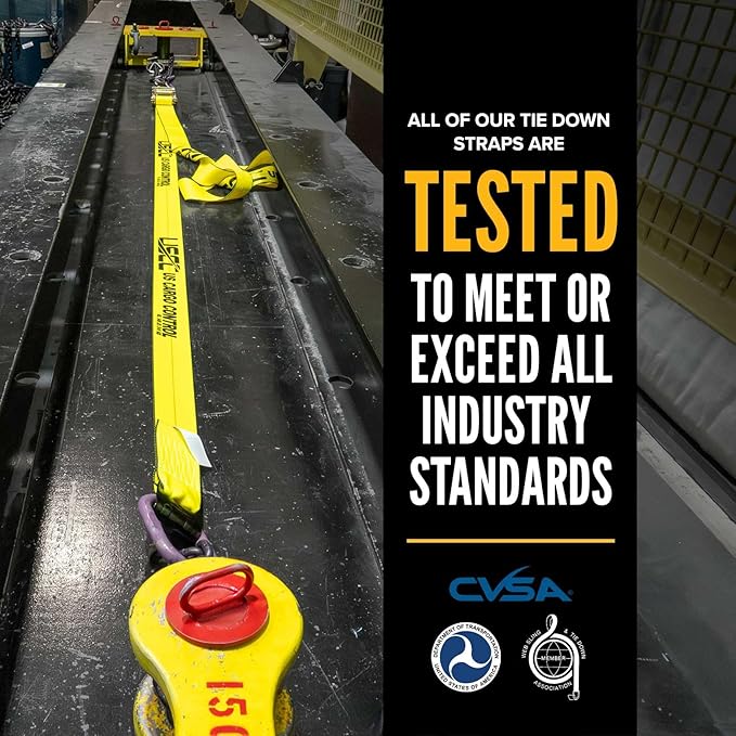 US Cargo Control Double-Fitted E-Track Ratchet Straps (4 Pack), 4,400 LBS Break Strength, 2 Inch x 20 Foot Heavy Duty E Track Straps with 3 Spring E-Fittings, Versatile 2-in-1 Logistic Tiedowns