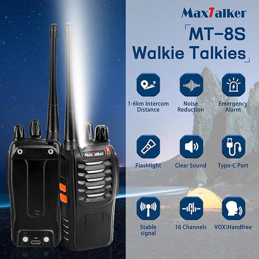 MT-8S Walkie Talkies Long Range for Adults, Radios Walkie Talkies with Conduit Earpiece, Flashlight, 2 Way Radio with Rechargeable Battery, Two Way Radio for Family, Camping, School, Church(10 Pack)