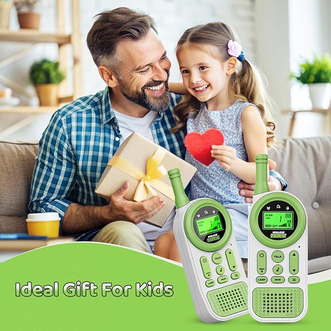 Walkie Talkies for Kids Toys: Toys for 3-12 Year Old Boys Girls - 22 Channels 2 Way Radio Toy with Backlit LCD Flashlight - 3 Miles Range for Outside/Camping/Hiking (2-Pack), Green