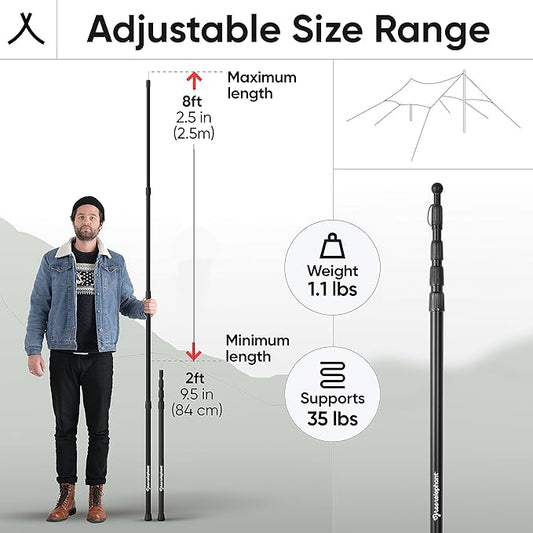 Green Elephant Camping Tarp Poles - Adjustable Aluminum Telescoping Tent Poles for Tarps, Canopy & Awning - Heavy Duty Collapsible Pole Set of 4 - Extends 8ft, Shrinks to 2ft - Caravan & Beach Shade