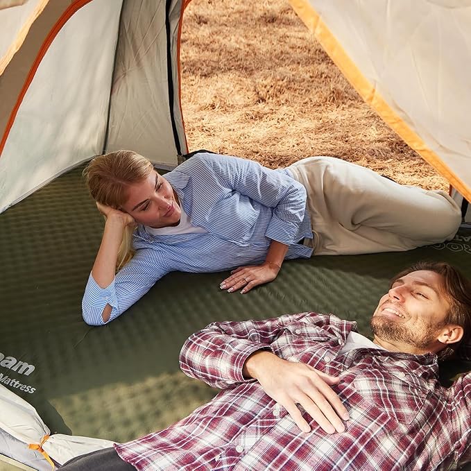 CYMULA 4-inch Self-inflating Camping Pad, 79"x 52"x 4" Ultra-Thick Double Sized Sleeping Mattress, Inflatable Foam Pads for Camp with Air Pump Sack, Suitable for Adults, Backpacking Travel, Army Green