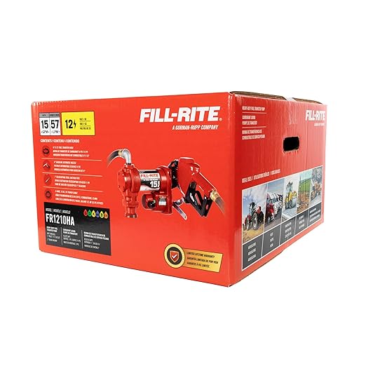 Fill-Rite FR1210HA 12V 15 GPM Fuel Transfer Pump with Discharge Hose & Automatic Nozzle, Red | Gasoline, Diesel, Kerosene, Ethanol & Methanol Blends & Biodiesel