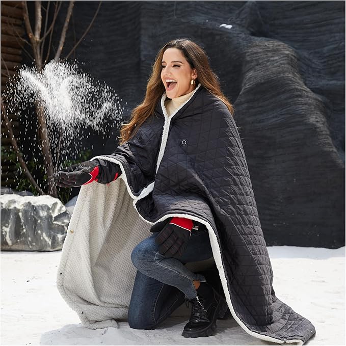 Heated Blanket Battery Operated,12V Cordless heating pad with 15000 battery,Heated Shawl Throw Blanket,Wearable Heated Blanket,Sherpa Lining,3 Heating Set for Outdoor Camping,Backpacking,Hiking,Travel
