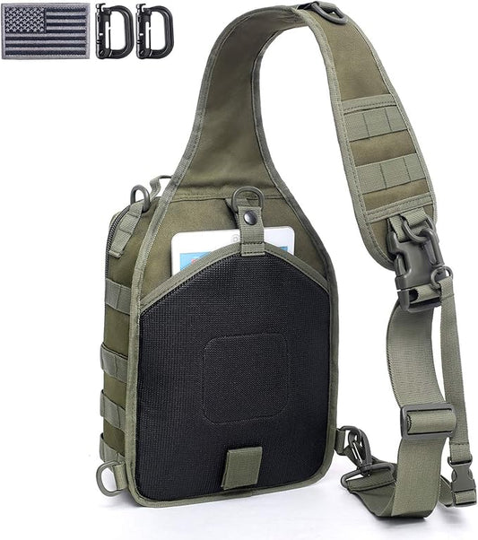 Tactical Sling Bag Pack Military Rover Shoulder Sling Backpack Molle Range Bags Chest Pack Day Pack Diaper Bag (Army Green)