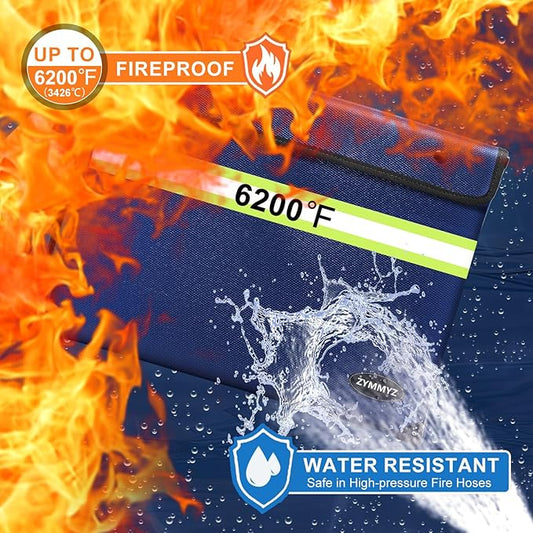 6200℉ Fireproof and Waterproof Document Pouch with Water Resistant Zipper,9 Layers of Heat Insulated Materials Fireproof Envelopes for Important Documents,Valuables(Not Suitable for A4 Files)