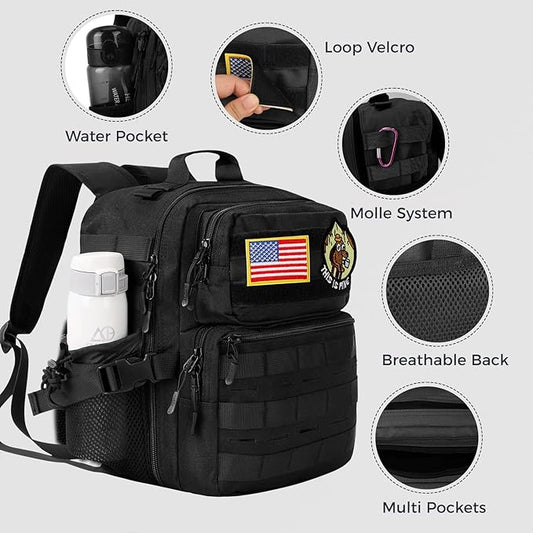 9L Mini Tactical Backpack Small Military Gym Bag for Men Women Molle Daypack Camping Backpack with Patch(Black)