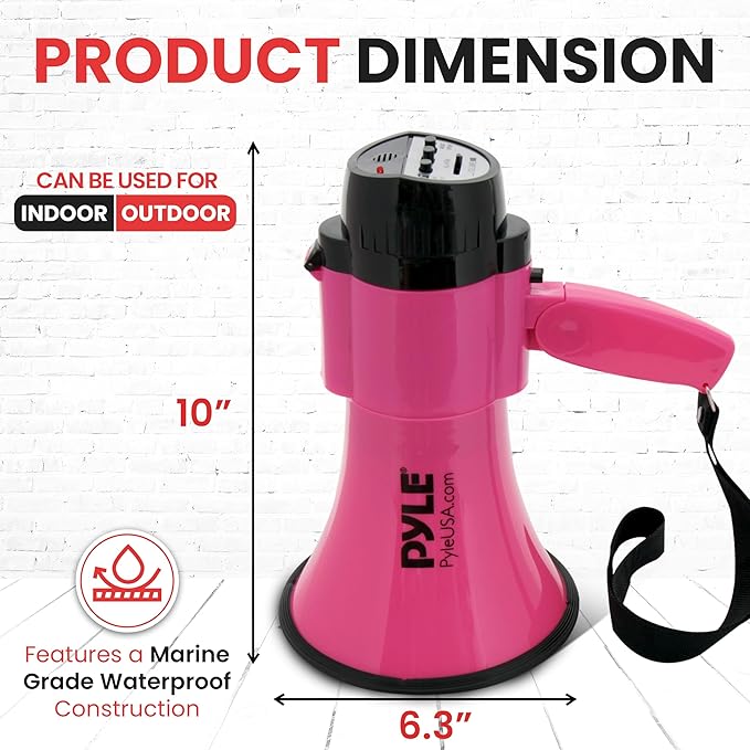 PYLE Portable Megaphone Speaker Siren Bullhorn - Compact and Battery Operated with 30 Watt Power, Microphone, 2 Modes, PA Sound and Foldable Handle for Cheerleading and Police Use PMP34PK