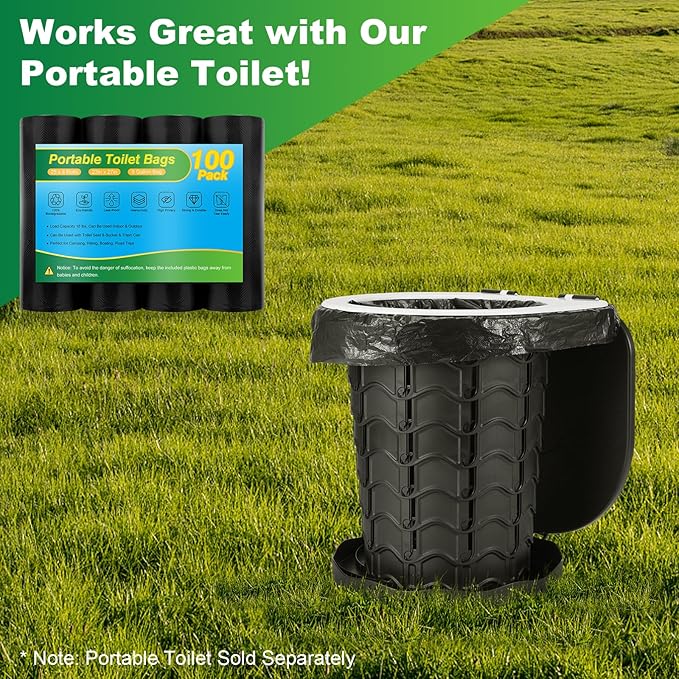 Portable Toilet Bags - 8 Gallon Camping Toilet Bags, Biodegradable Travel Potty Bag for Portable Toilet, Thickened Camp Toilet Waste Bags for 5 Gallon Bucket Toilet, Compostable Trash Bags