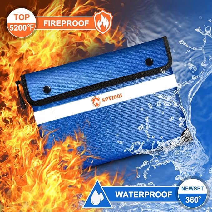 Upgraded 5200F Fireproof Money Bag with Zipper, Reflective Strip for Fast Find, 8 Layers of Heat Insulated Materials, Water Resistant, A5 Document Size