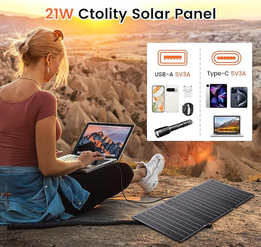 36W Portable Solar Panel, EFTE Foldable Solar Panel Charger IP65 Waterproof with Dual USB-A Type-C Fast Charging Compatible with Laptop Phones Power Bank for Camping Hiking RV Outdoor