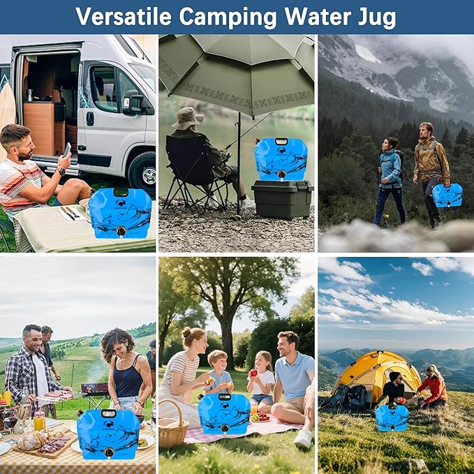 Water Jug Camping 2.1 Gallon Collapsible with Spigot, BPA Free Portable Water Pouch Foldable Water Bags for Outdoor Hiking, Travel and Emergency & Water Storage Containers (Blue-2Pcs)
