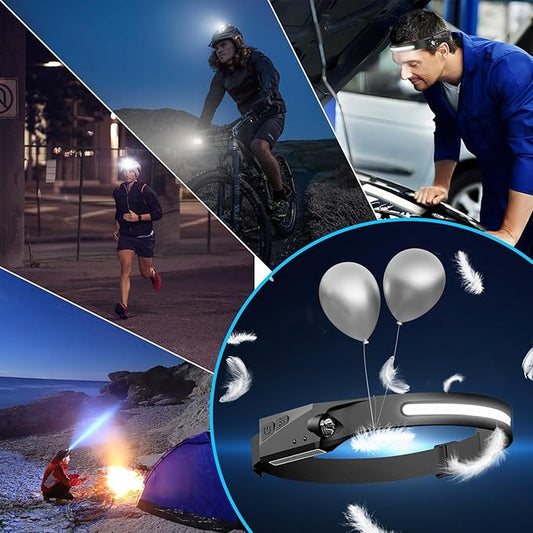 Bud K 12pack Headlamp Rechargeable, 1000 Lumen Headlamps for Adults, 230 Angles Wide Beam Headlamp & Spotlight, Motion Sensor, 6 Modes, Lightweight Head Lamps for Camping Running Cycling (12)