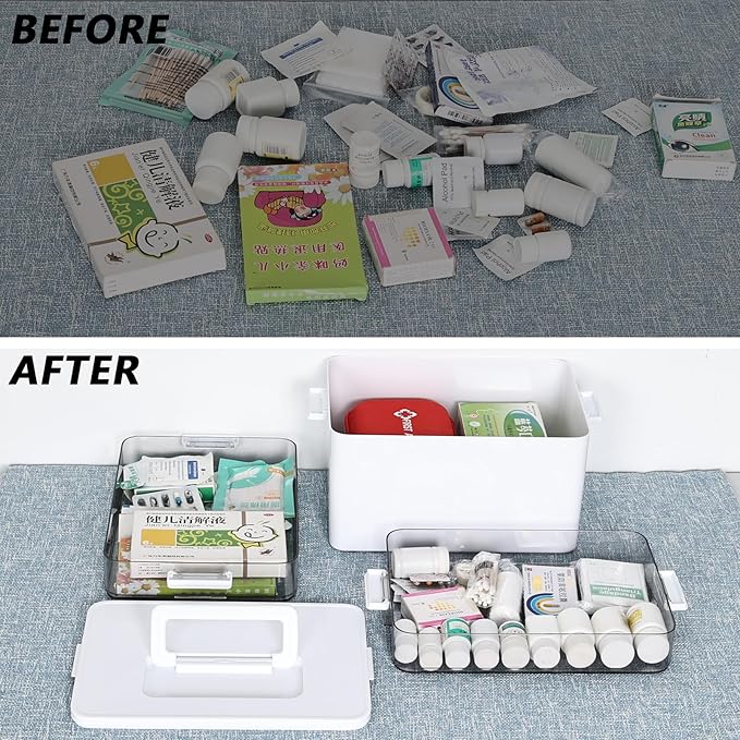 3-Tier Plastic First Aid Box, Large Medicine Storage Box, Emergency Medicine Box, White