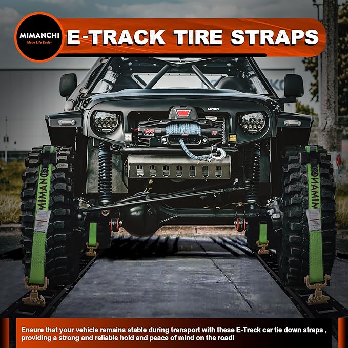 2" x 10' E Track Tire Straps,4Pack,Wheel Straps with E-Track Idler Swivel Anchors Vehicle Hauler,Car Tie Down Straps for Trailers with 3 Rubber Blocks for Towing Car, ATV,UTV