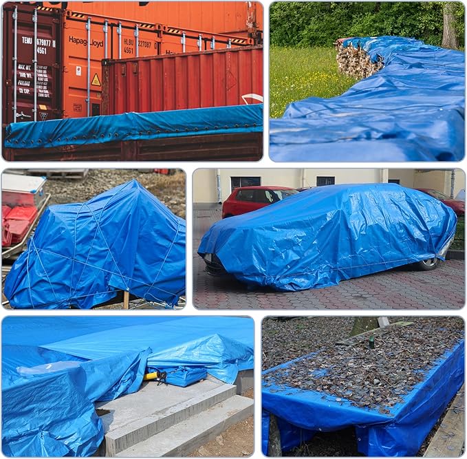 Tarp Heay Duty Waterproof 16x20ft,Blue Tarp Cover Plastic Poly Tarpaulin for Outdoor Cover,Emergency Rain,Roof, Pool, Boat,Camping - Multipurpose with 12Mil Thickness