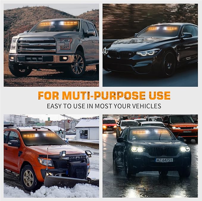 XRIDONSEN 34 inch Emergency Visor Lights Bar 40 LED Amber Strobe Lights Interior Front Windshield Warning Flashing Hazard Safety Light w/White Take Down for Snow plow Tow Trucks Construction Vehicles