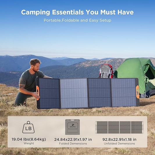 220 Watt Portable Solar Panel for Power Station,Camping Essentials,18.6V Foldable Solar Charger with Solar Cable 23.5% High Efficiency IP67 Waterproof 4 Kickstands for Camping RV Blackout