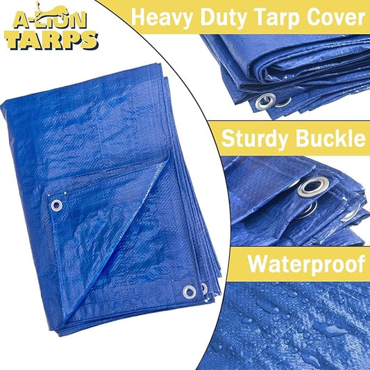 Heavy Duty Waterproof Tarp, Blue, 40x60 Feet, Multipurpose Cover with Eyelets, 5-7 Mil Thickness