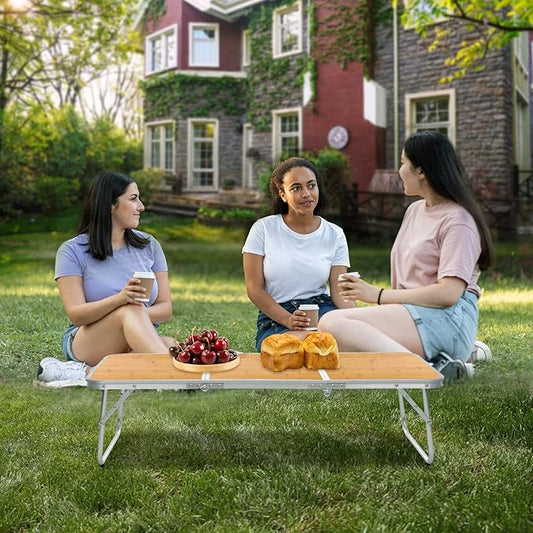 Small Camping Table 3FT Folding Picnic Table Foldable Low Camp Table Portable Short Aluminum Outdoor Short Floor Beach BBQ Yellow 35.2×15.7 inch